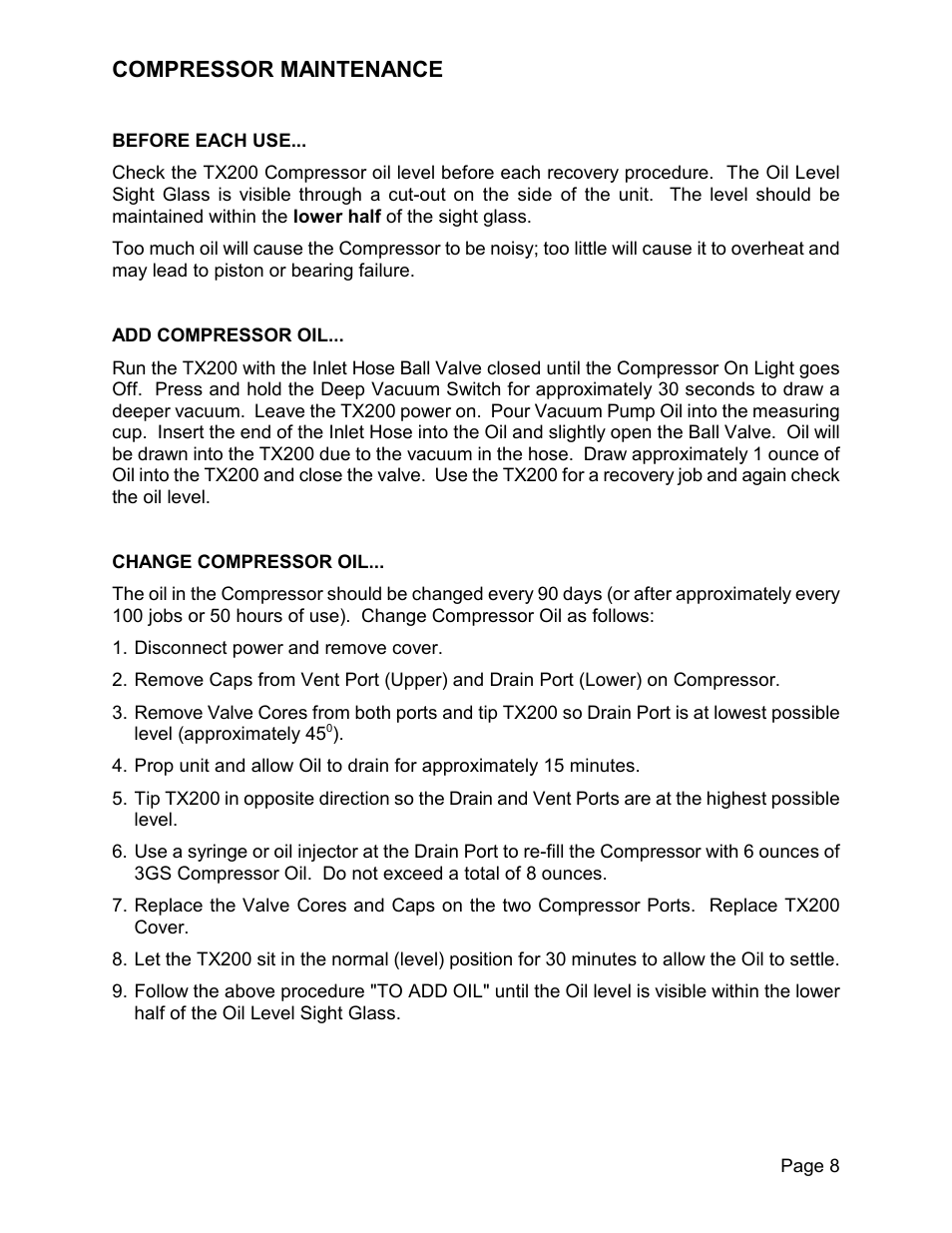 Compressor maintenance | MAHLE RTI TX200 User Manual | Page 9 / 15