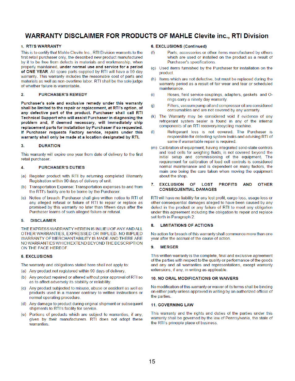 MAHLE RTI ACF-3000 User Manual | Page 16 / 17
