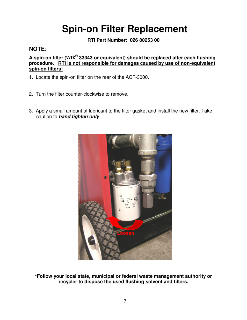 Spin-on filter replacement | MAHLE RTI ACF-3000 User Manual | Page 8 / 17