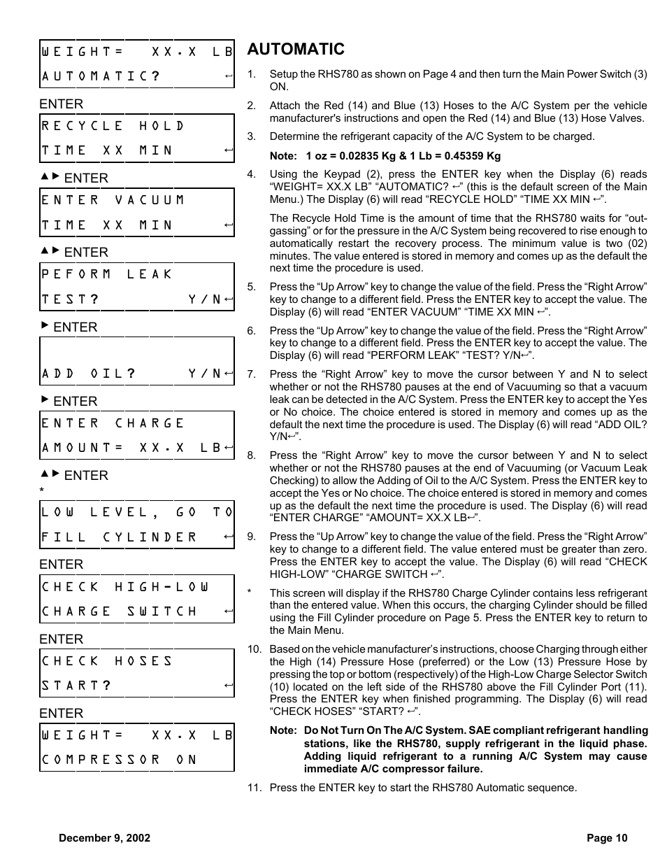 Automatic | MAHLE RTI RHS780 User Manual | Page 11 / 18