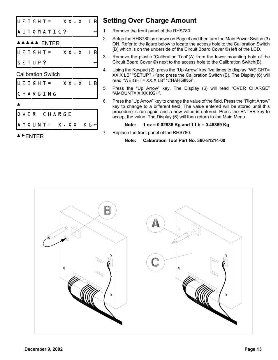 Setting over charge amount | MAHLE RTI RHS780 User Manual | Page 14 / 18