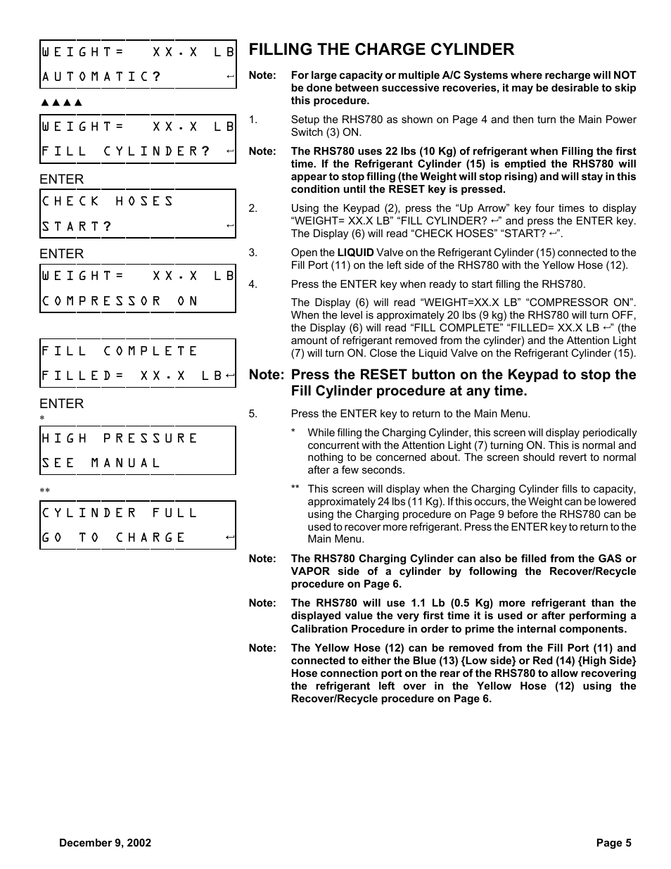 Filling the charge cylinder | MAHLE RTI RHS780 User Manual | Page 6 / 18
