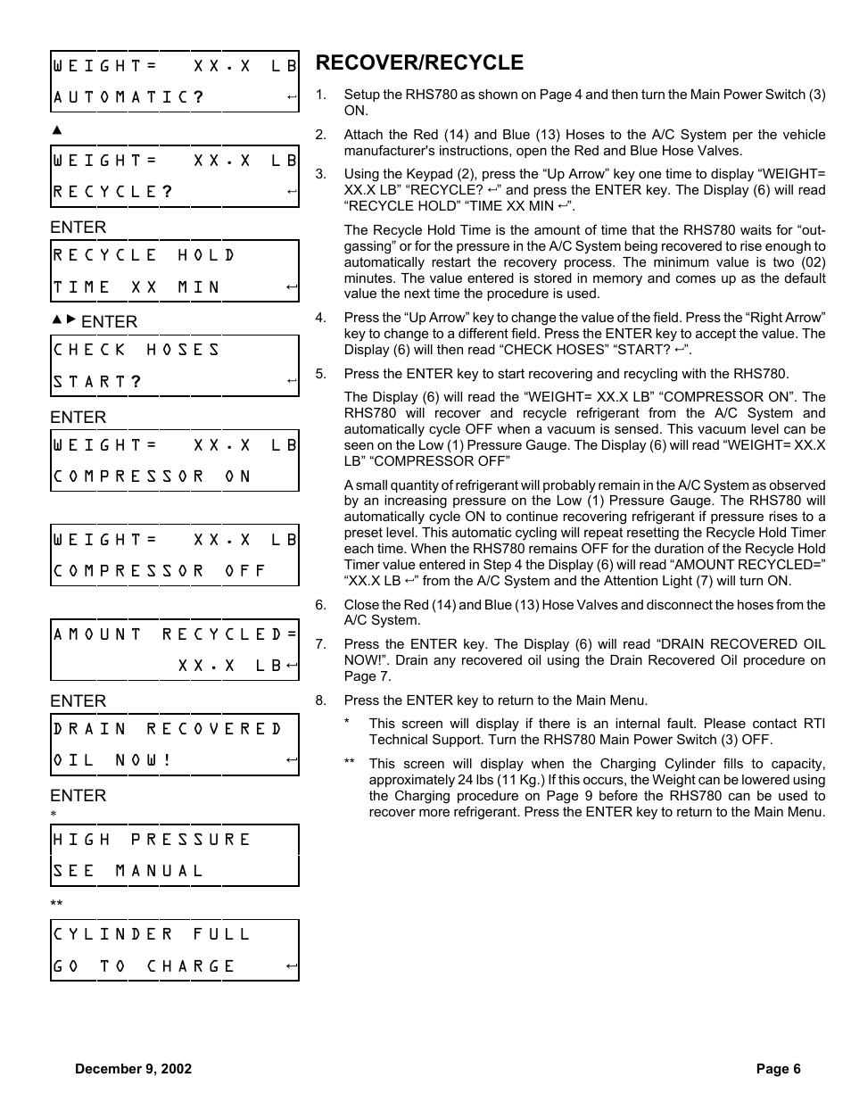 Recover/recycle | MAHLE RTI RHS780 User Manual | Page 7 / 18