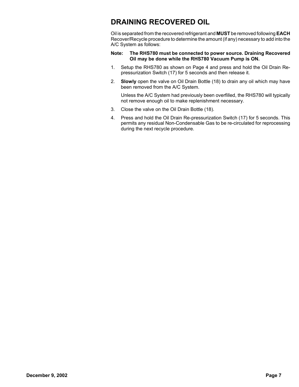 Draining recovered oil | MAHLE RTI RHS780 User Manual | Page 8 / 18