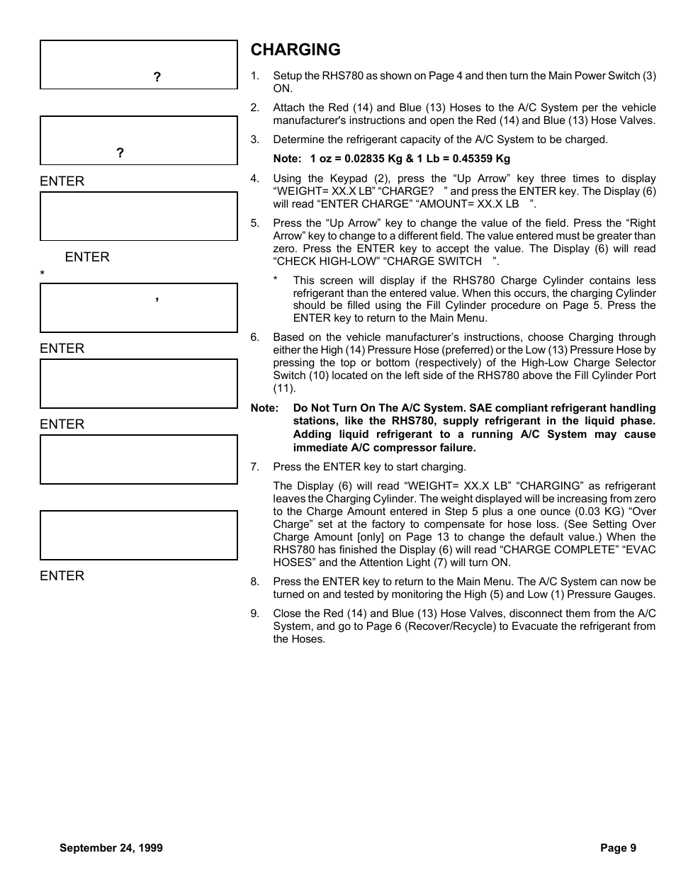 Charging | MAHLE RTI RHS780 User Manual | Page 10 / 15