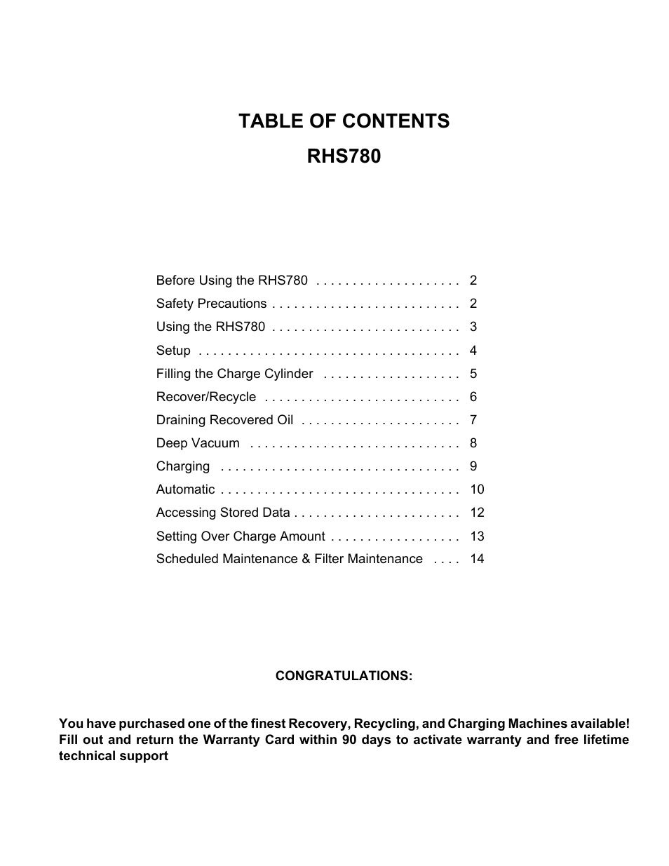 Table of contents rhs780 | MAHLE RTI RHS780 User Manual | Page 2 / 15
