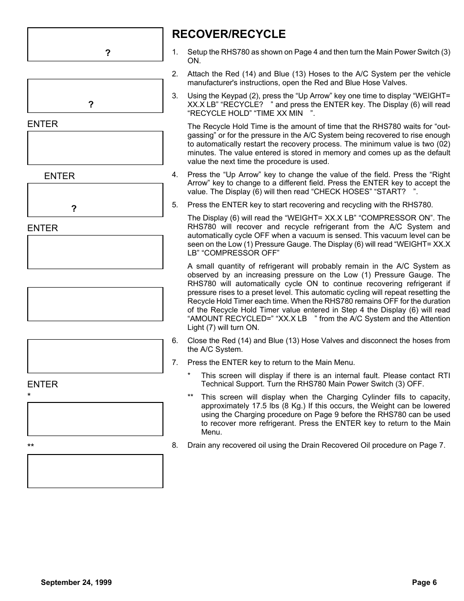 Recover/recycle | MAHLE RTI RHS780 User Manual | Page 7 / 15