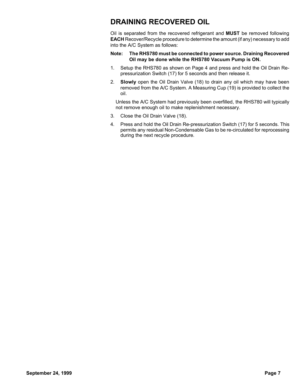 Draining recovered oil | MAHLE RTI RHS780 User Manual | Page 8 / 15