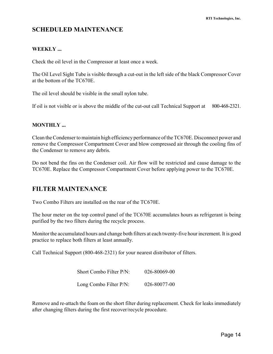 Scheduled maintenance, Filter maintenance | MAHLE RTI TC670E User Manual | Page 15 / 20