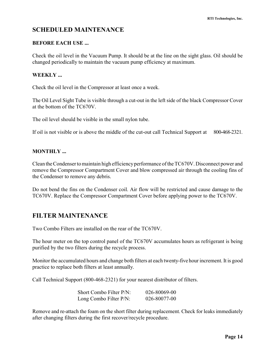 Scheduled maintenance, Filter maintenance | MAHLE RTI TC670V User Manual | Page 15 / 20