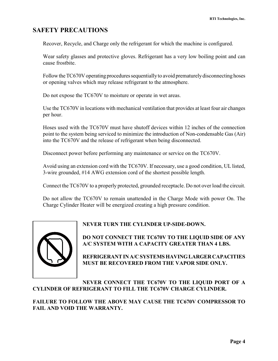 Safety precautions | MAHLE RTI TC670V User Manual | Page 5 / 20