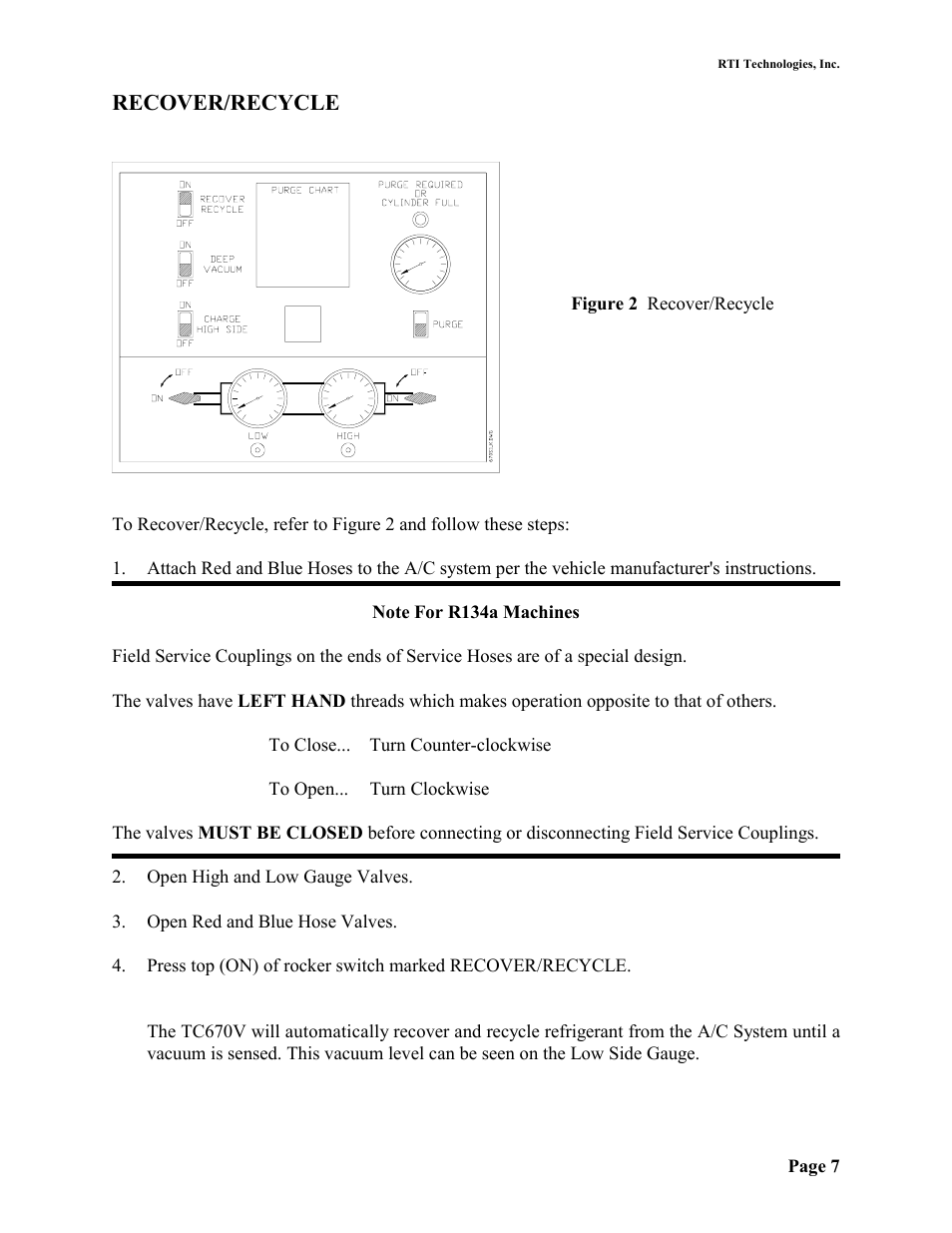 Recover/recycle | MAHLE RTI TC670V User Manual | Page 8 / 20
