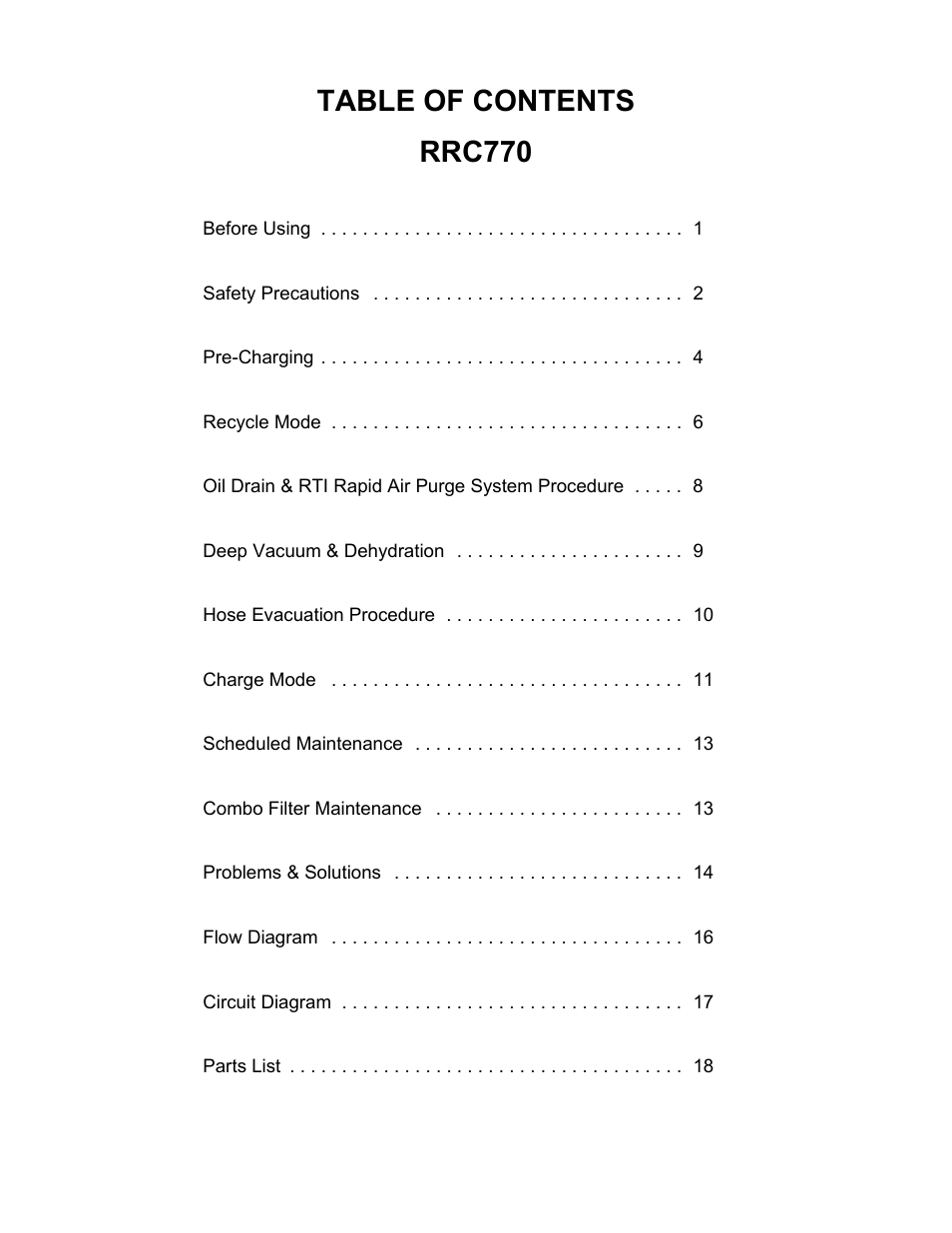 Table of contents rrc770 | MAHLE RTI RRC770A User Manual | Page 3 / 21