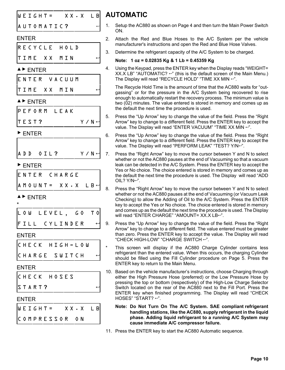 Automatic | MAHLE RTI Matco AC880 User Manual | Page 11 / 18