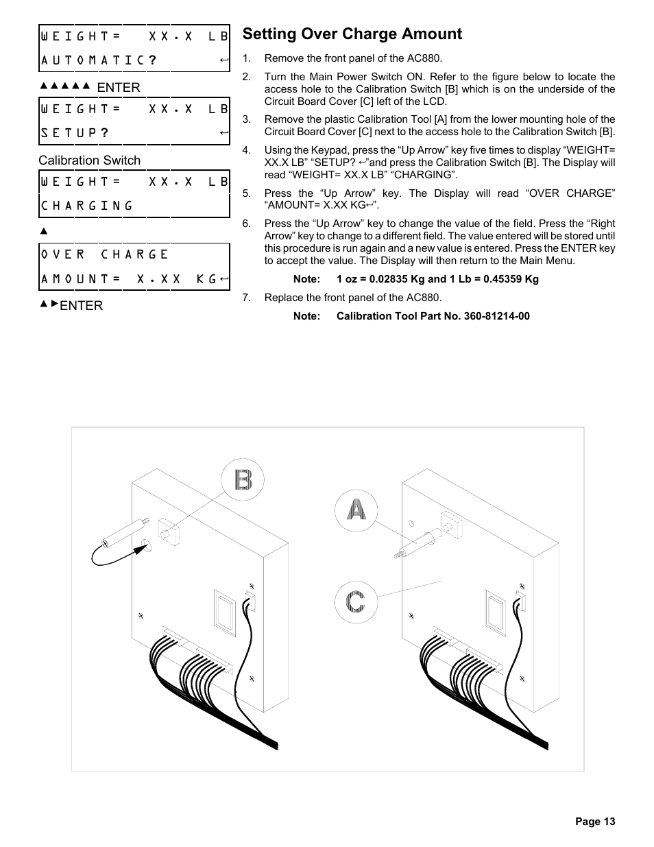 Setting over charge amount | MAHLE RTI Matco AC880 User Manual | Page 14 / 18