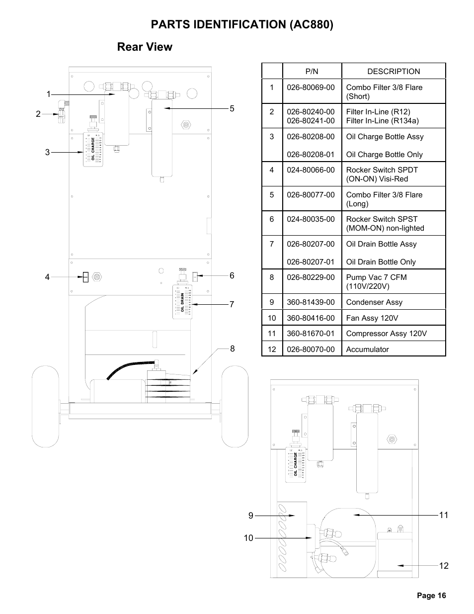 Parts identification (ac880) rear view | MAHLE RTI Matco AC880 User Manual | Page 17 / 18