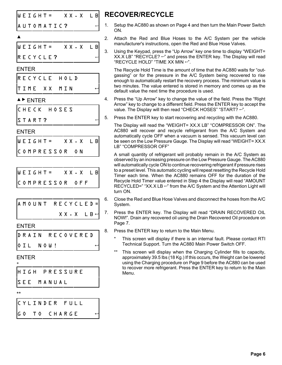 Recover/recycle | MAHLE RTI Matco AC880 User Manual | Page 7 / 18