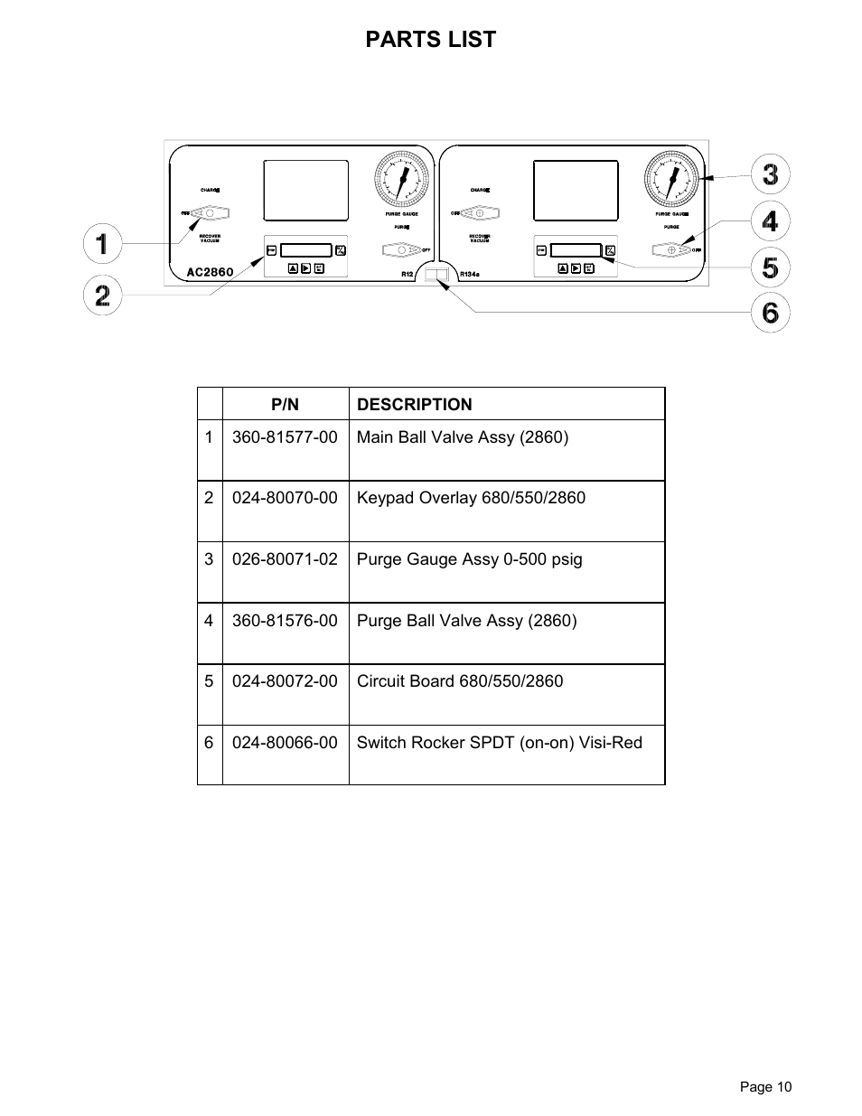 Parts list | MAHLE RTI Matco AC2860 User Manual | Page 12 / 12