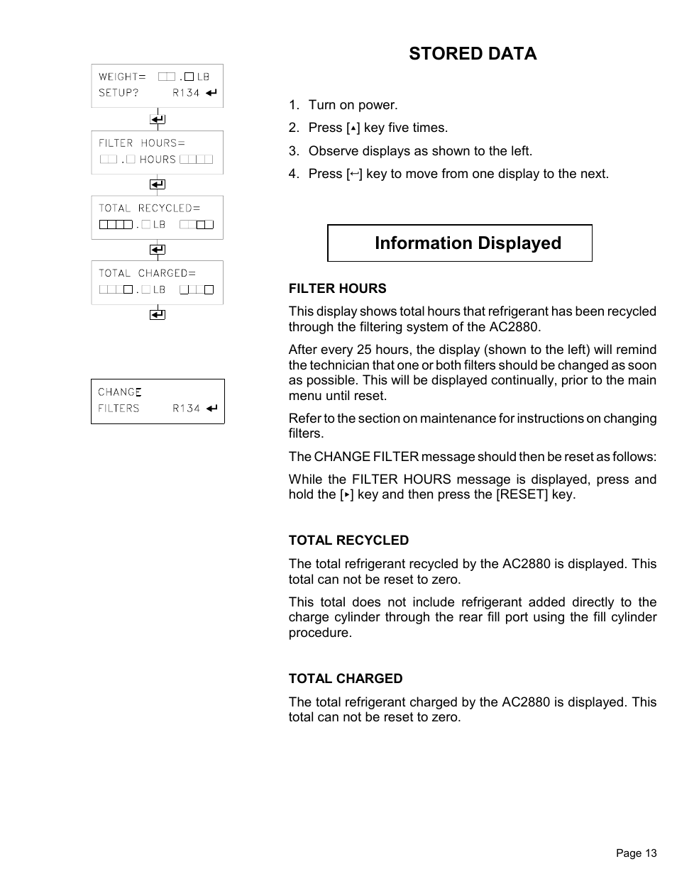 Information displayed stored data | MAHLE RTI Matco AC2880 User Manual | Page 15 / 21