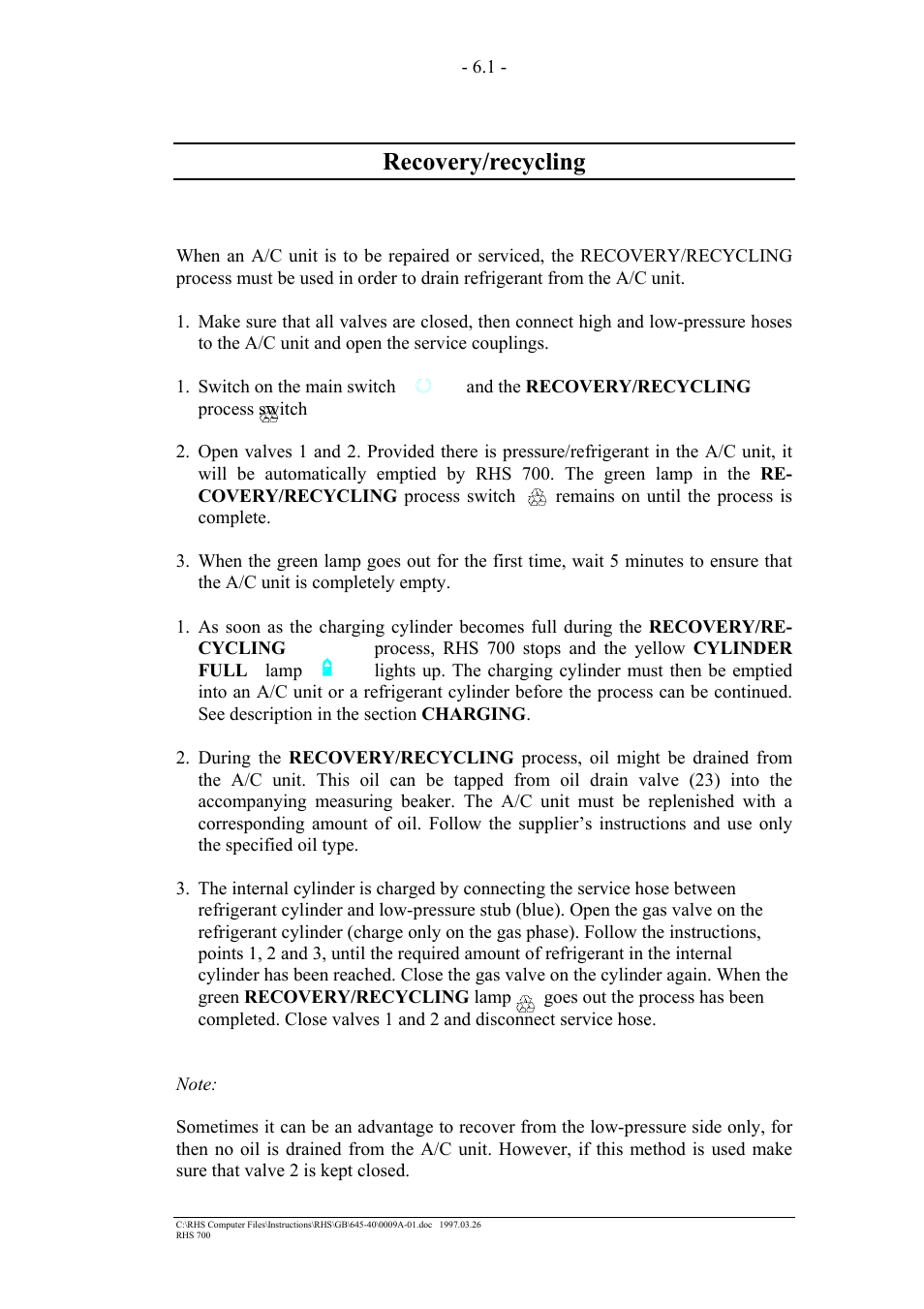 Recovery/recycling | MAHLE RTI RHS700 User Manual | Page 12 / 34
