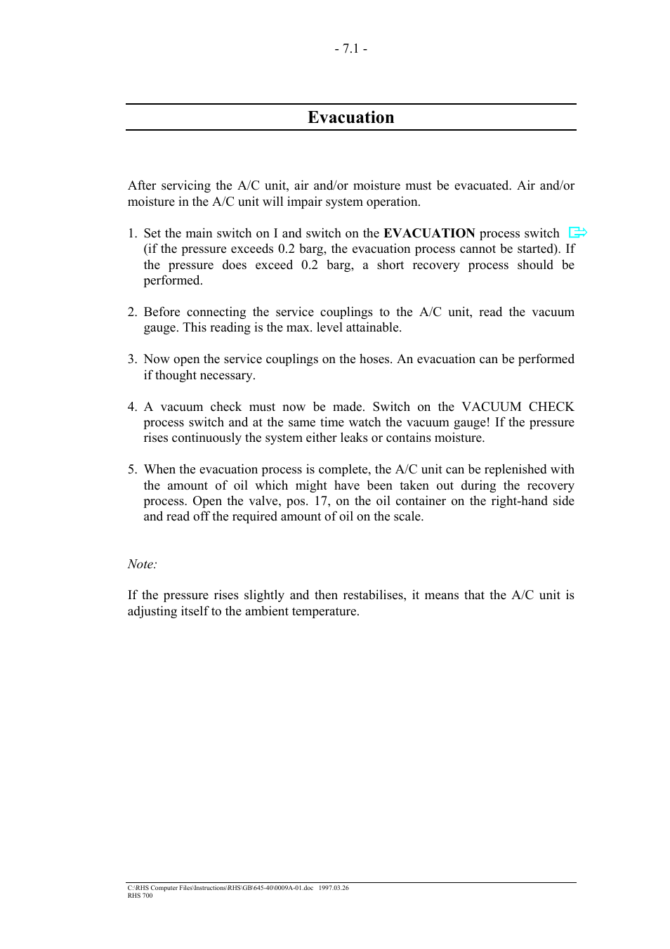 Evacuation | MAHLE RTI RHS700 User Manual | Page 13 / 34