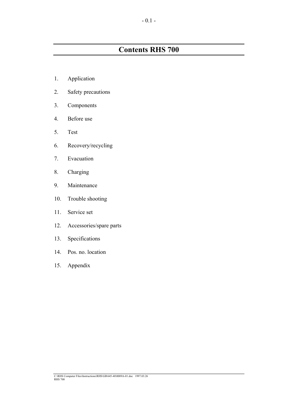 Contents rhs 700 | MAHLE RTI RHS700 User Manual | Page 2 / 34
