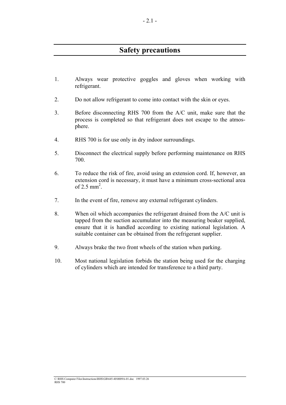 Safety precautions | MAHLE RTI RHS700 User Manual | Page 5 / 34