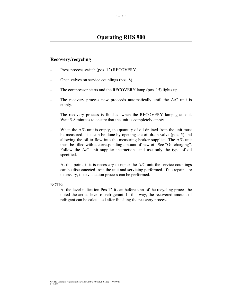 Operating rhs 900 | MAHLE RTI RHS900 User Manual | Page 17 / 50