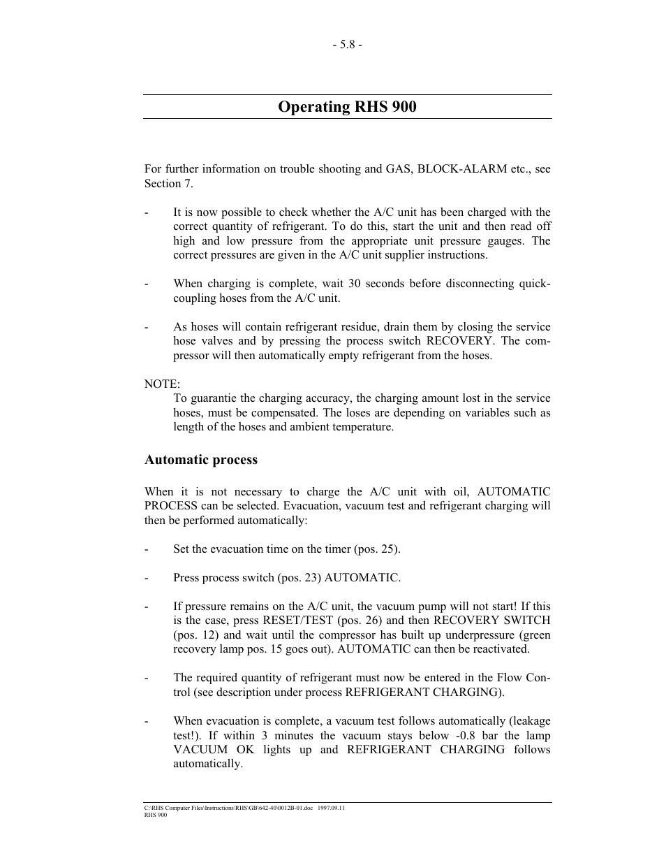 Operating rhs 900 | MAHLE RTI RHS900 User Manual | Page 22 / 50