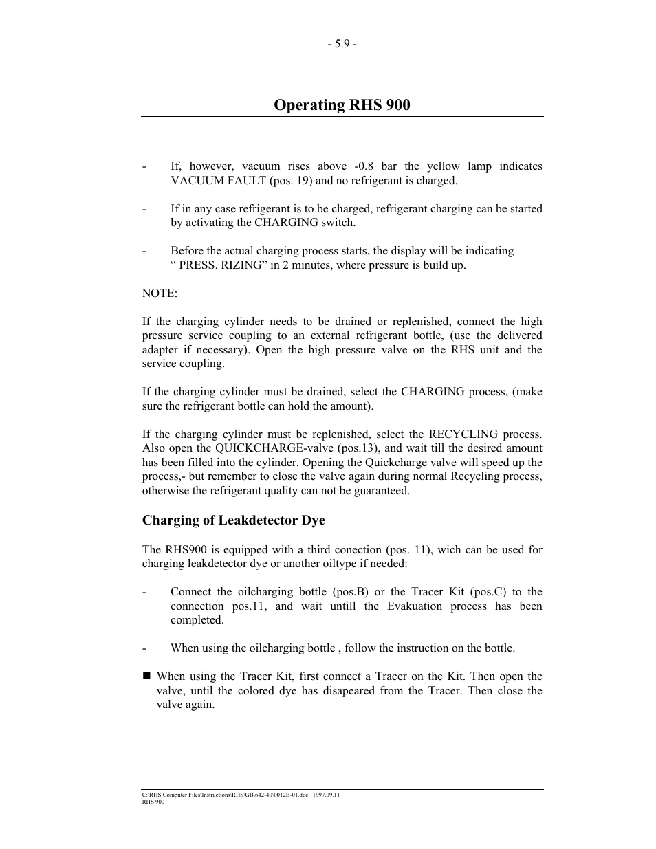 Operating rhs 900 | MAHLE RTI RHS900 User Manual | Page 23 / 50