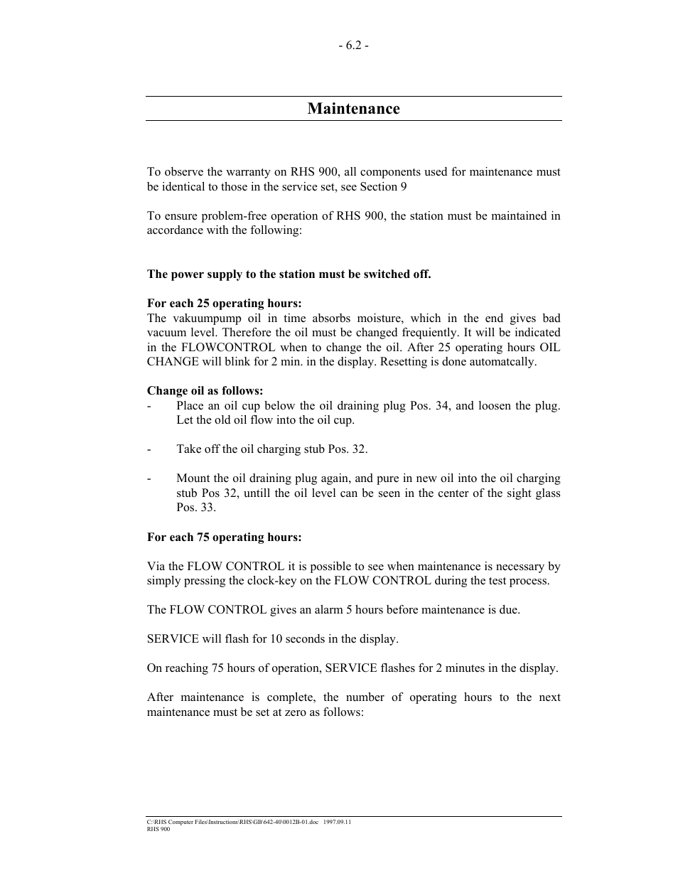 Maintenance | MAHLE RTI RHS900 User Manual | Page 25 / 50