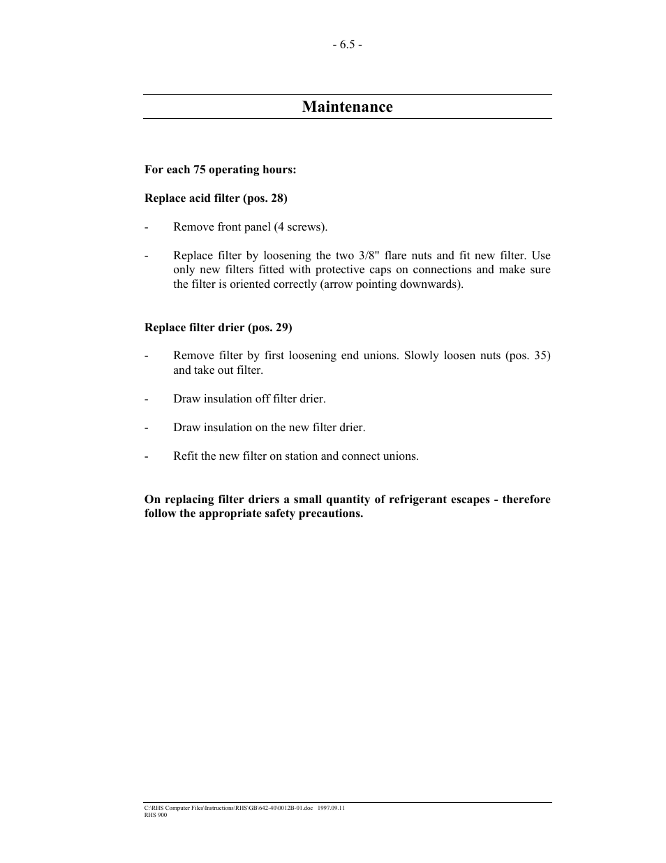 Maintenance | MAHLE RTI RHS900 User Manual | Page 28 / 50