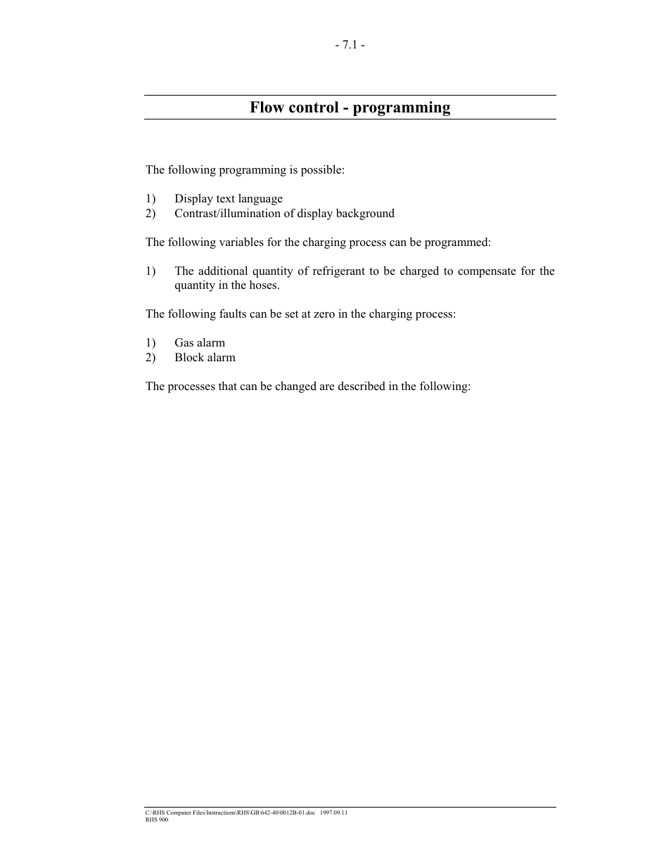 Flow control - programming | MAHLE RTI RHS900 User Manual | Page 29 / 50