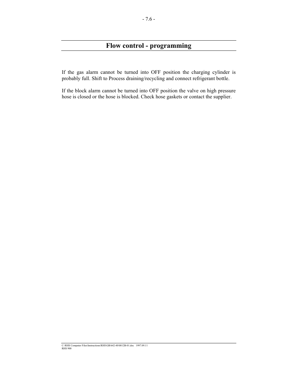 Flow control - programming | MAHLE RTI RHS900 User Manual | Page 34 / 50