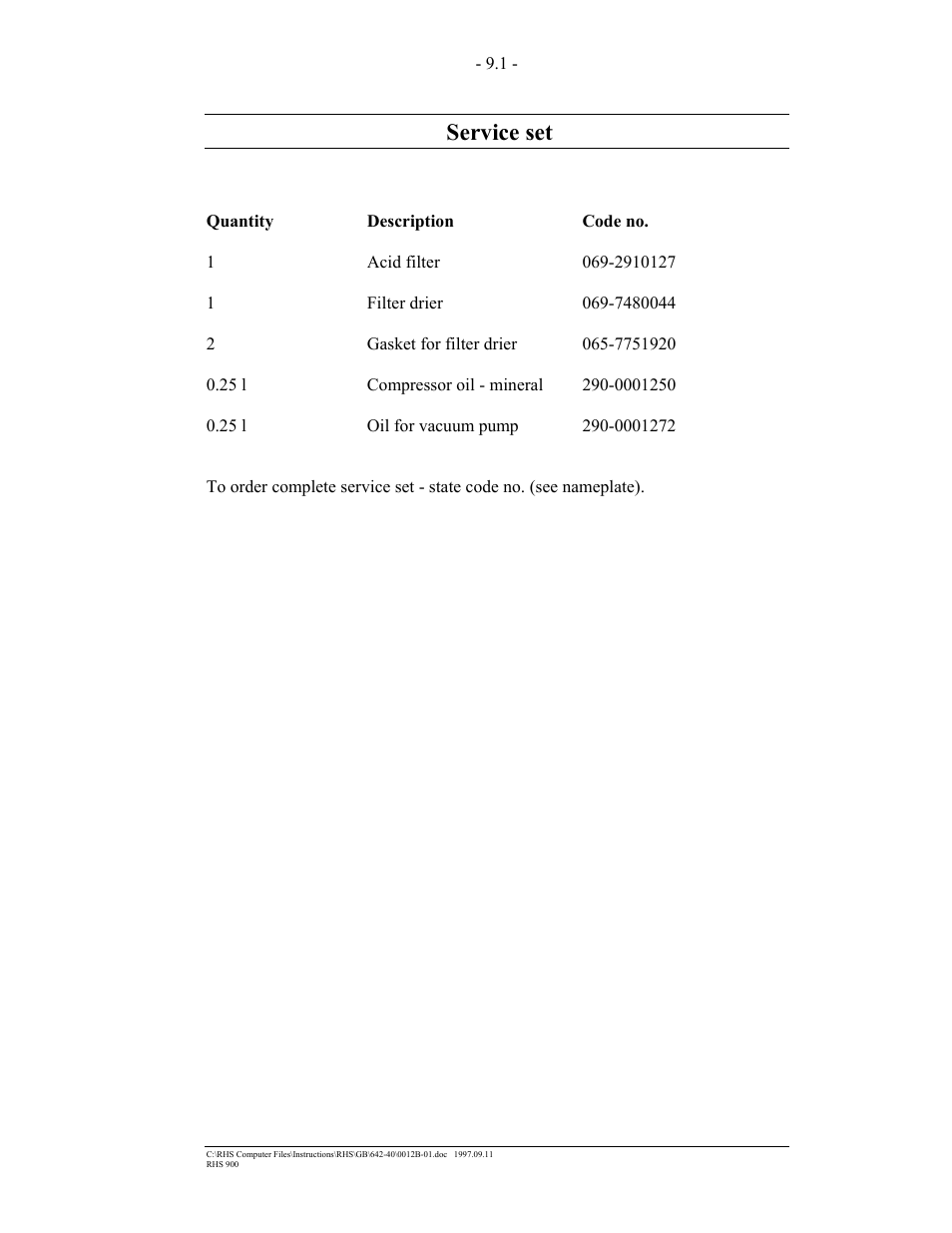 Service set | MAHLE RTI RHS900 User Manual | Page 38 / 50