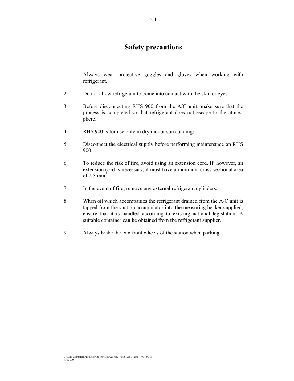 Safety precautions | MAHLE RTI RHS900 User Manual | Page 5 / 50