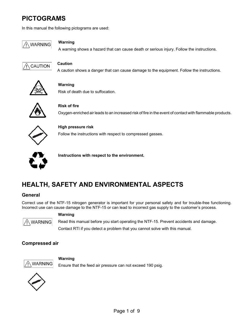 Pictograms, Health, safety and environmental aspects | MAHLE RTI NTF-15 User Manual | Page 3 / 11