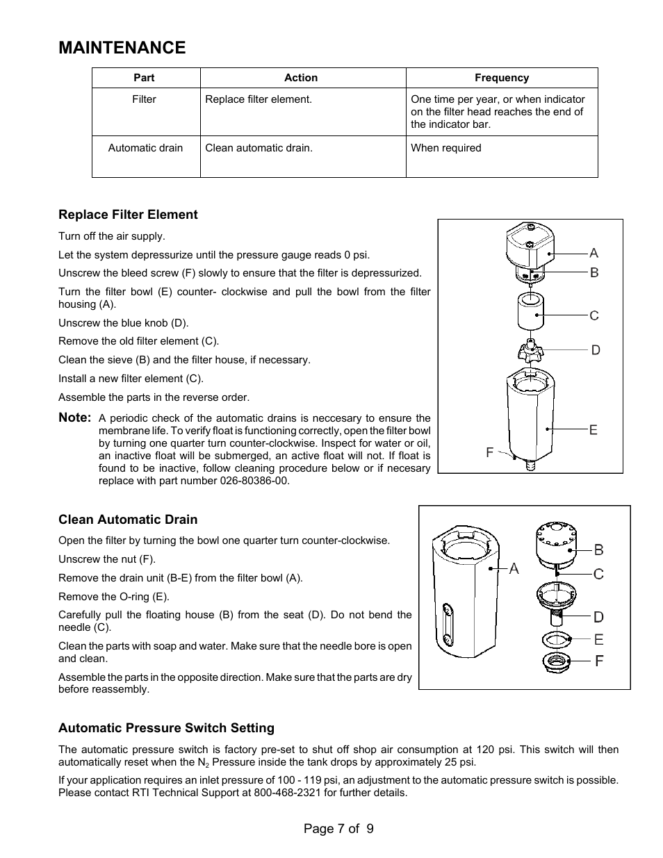 Maintenance | MAHLE RTI NTF-15 User Manual | Page 9 / 11