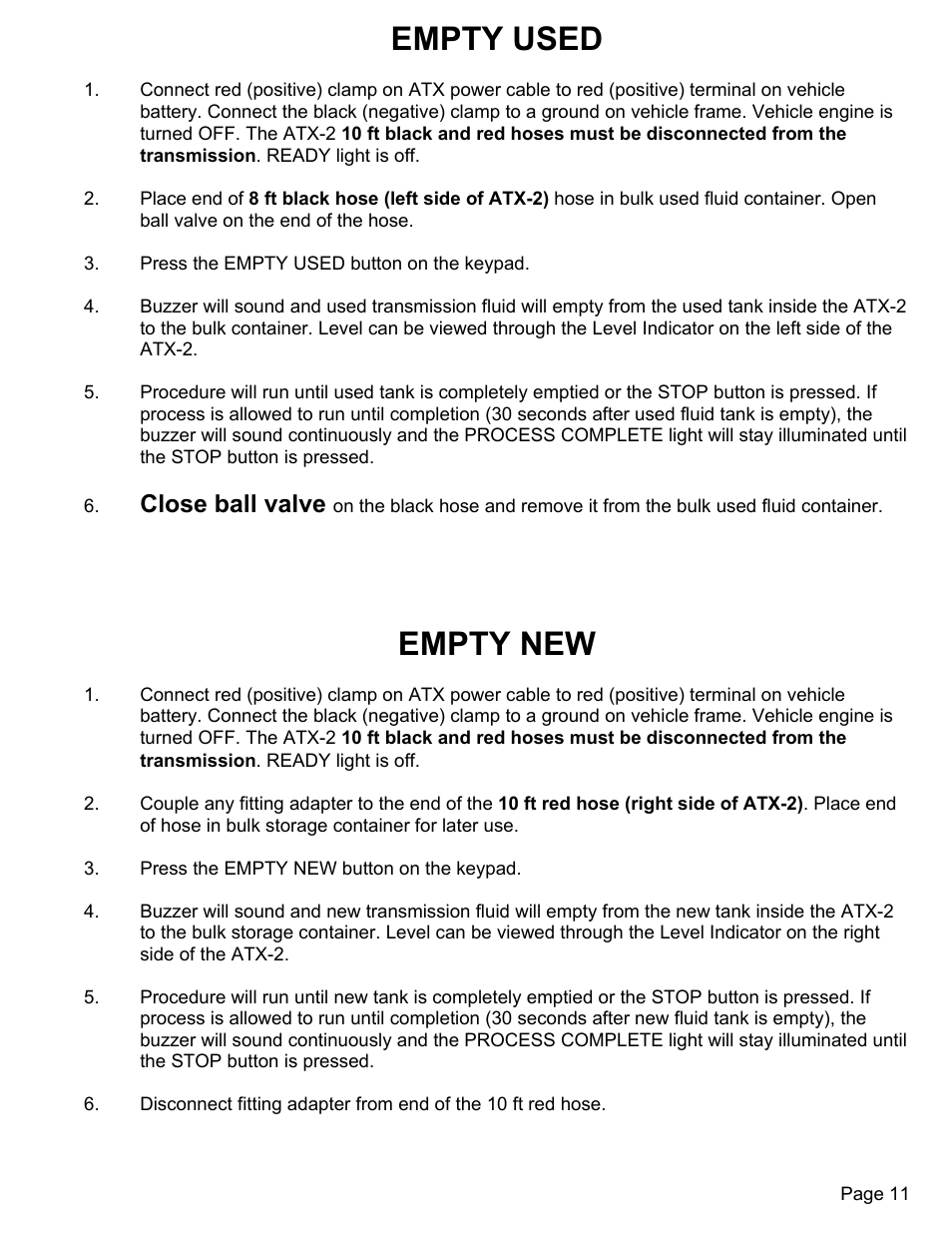 Empty used, Empty new, Close ball valve | MAHLE RTI ATX-2PS (Rev C) User Manual | Page 12 / 15