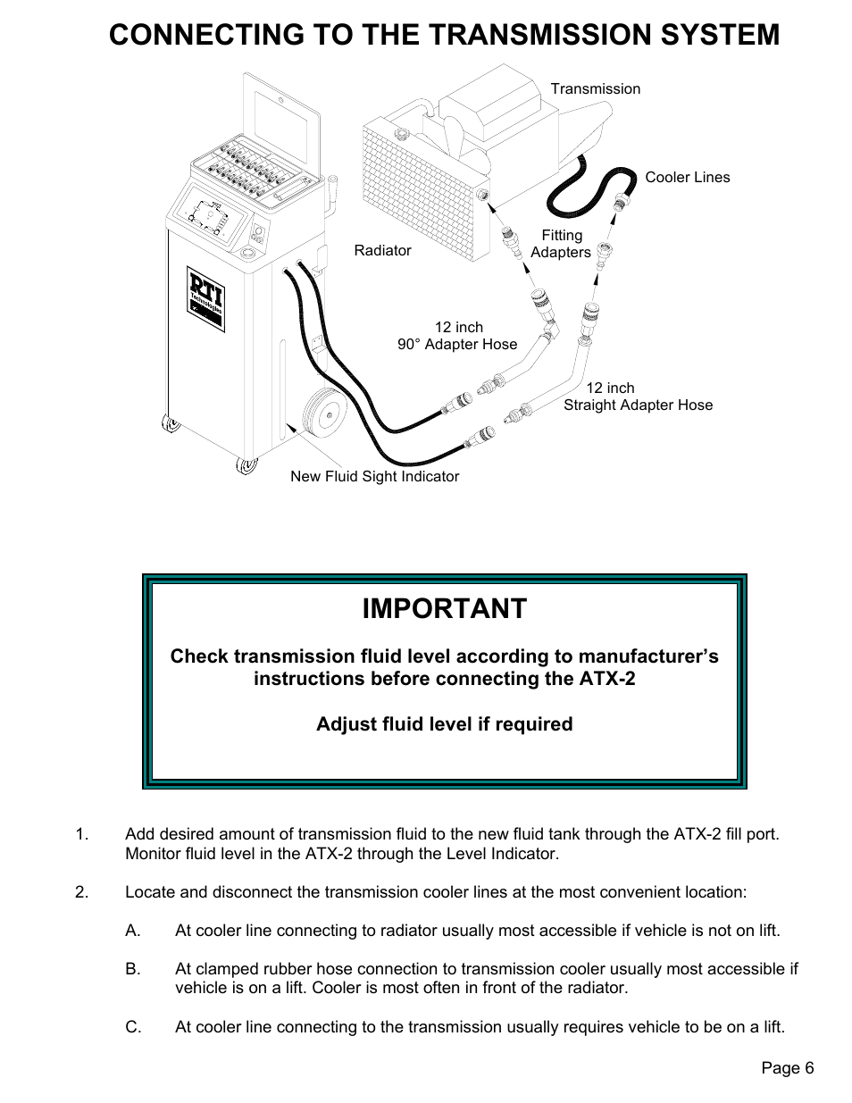 Connecting to the transmission system, Important | MAHLE RTI ATX-2PS (Rev C) User Manual | Page 7 / 15