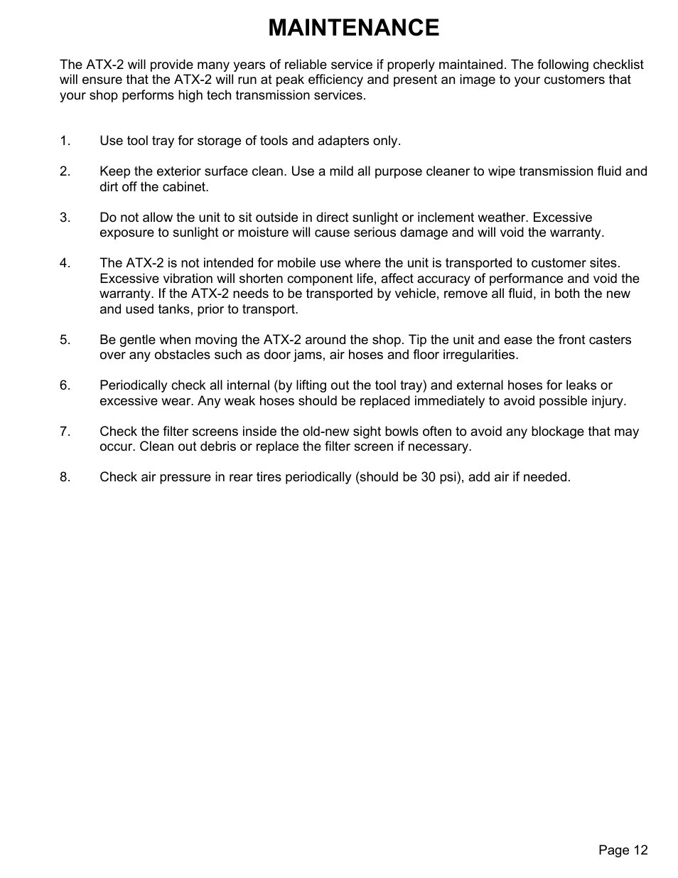 Maintenance | MAHLE RTI ATX-2PS (Rev D) User Manual | Page 13 / 17