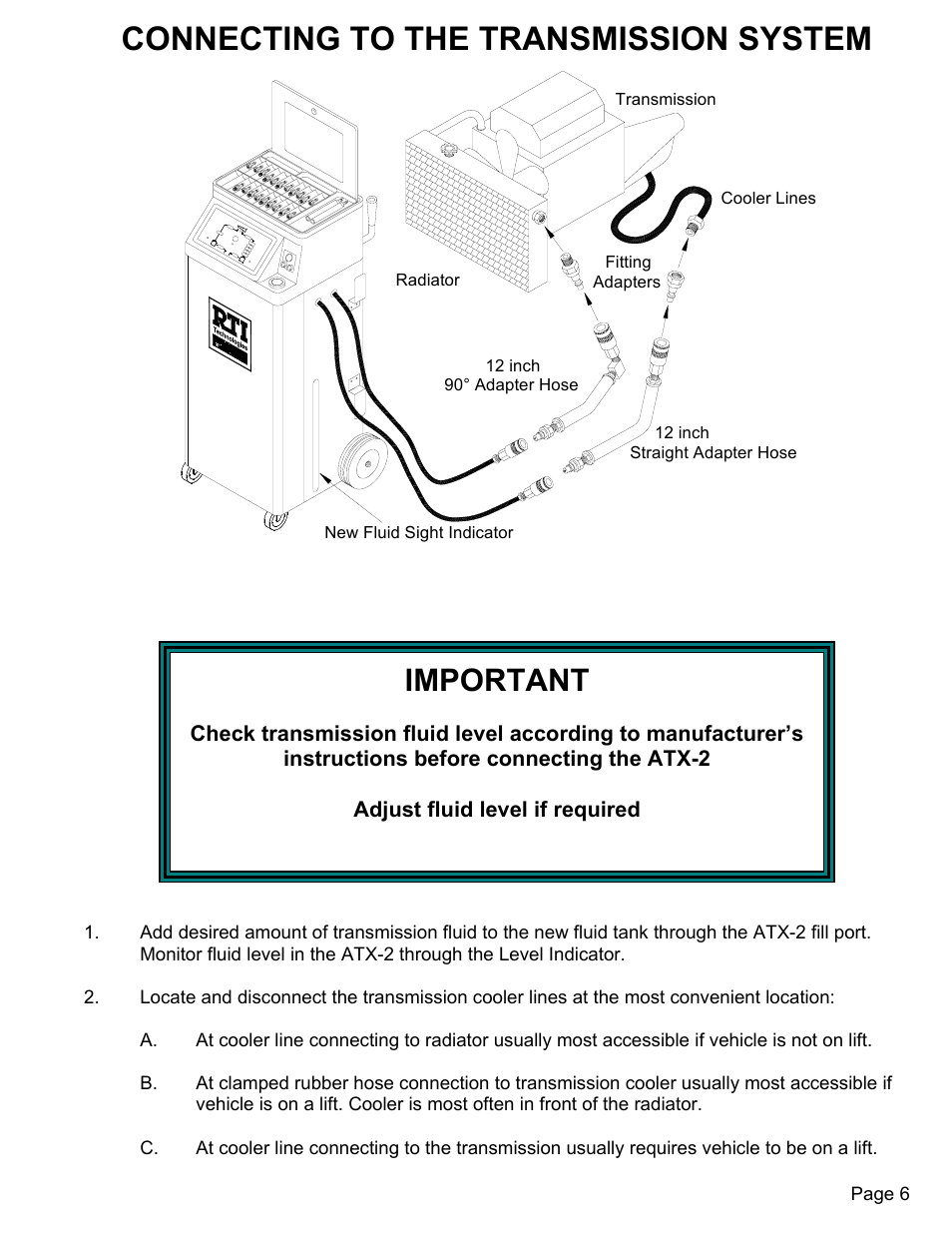 Connecting to the transmission system, Important | MAHLE RTI ATX-2PS (Rev D) User Manual | Page 7 / 17