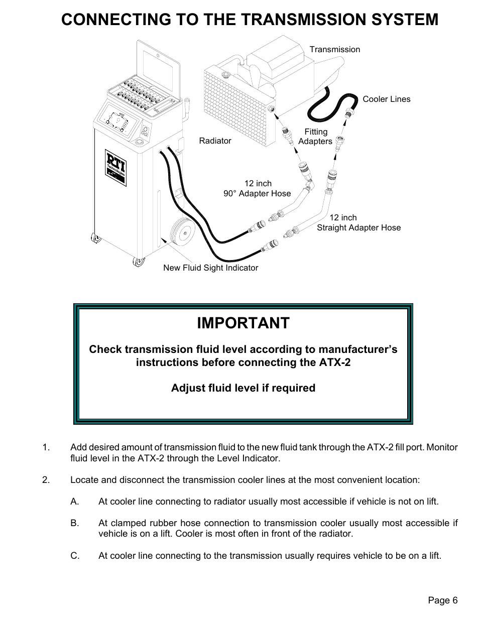 Connecting to the transmission system, Important | MAHLE RTI ATX-2PS (Rev B) User Manual | Page 7 / 17