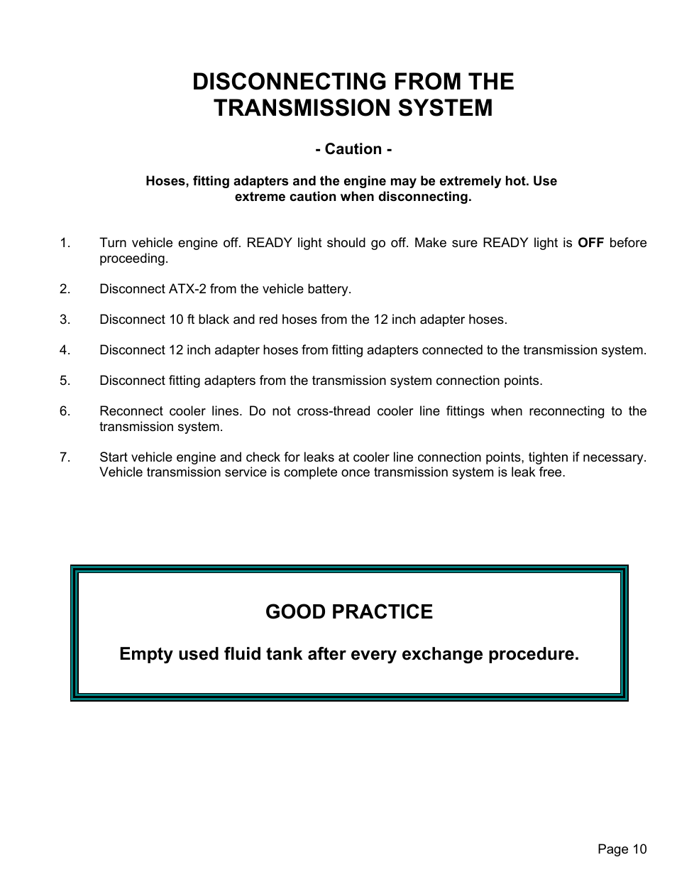 Disconnecting from the transmission system, Good practice | MAHLE RTI ATX-2PS User Manual | Page 11 / 18