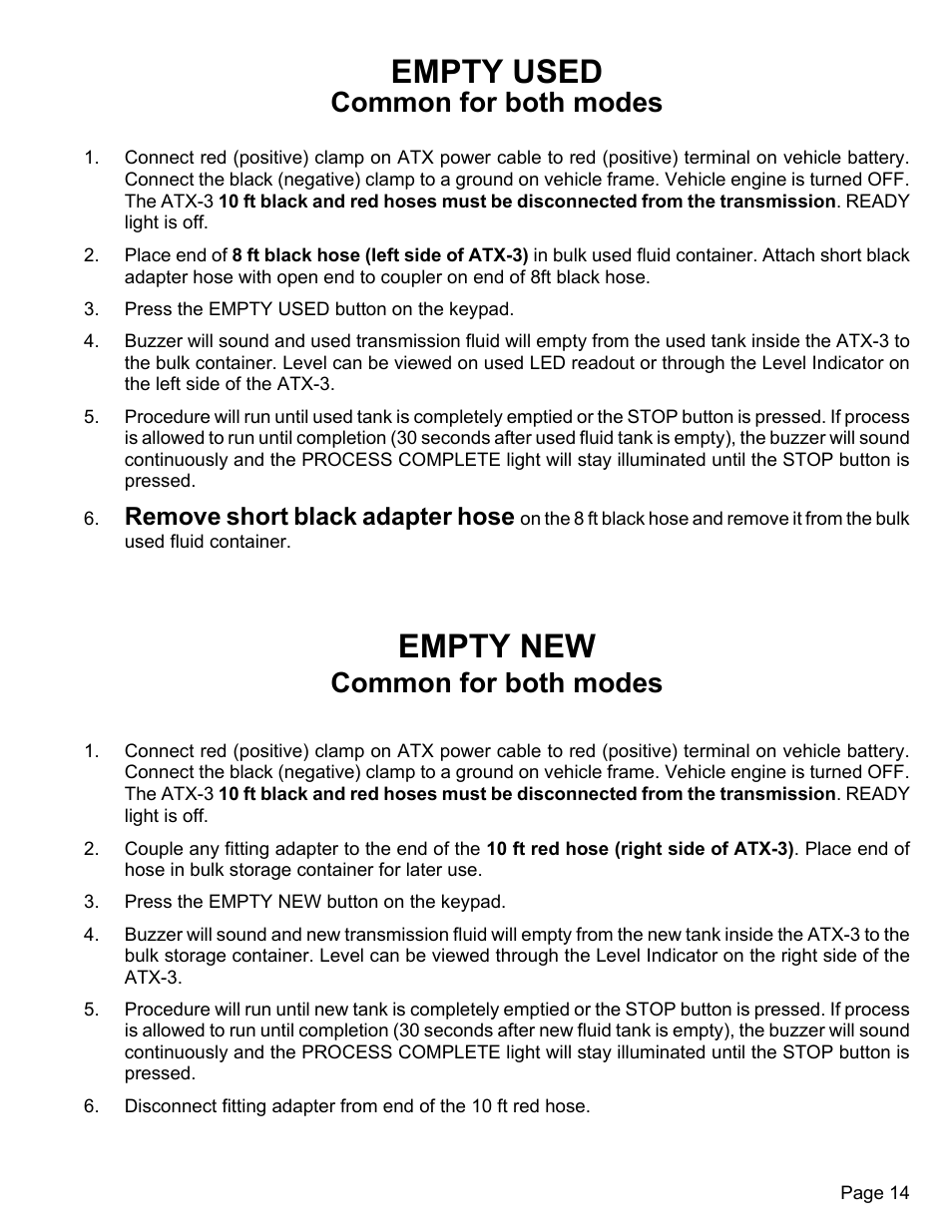 Empty used, Empty new, Common for both modes | Remove short black adapter hose | MAHLE RTI ATX-3 User Manual | Page 15 / 22
