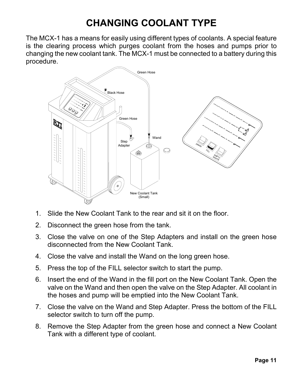 Changing coolant type, Page 11, Off bla ck off blac k gree n off gre en bla ck | MAHLE RTI MCX-1 (Rev A) User Manual | Page 12 / 16