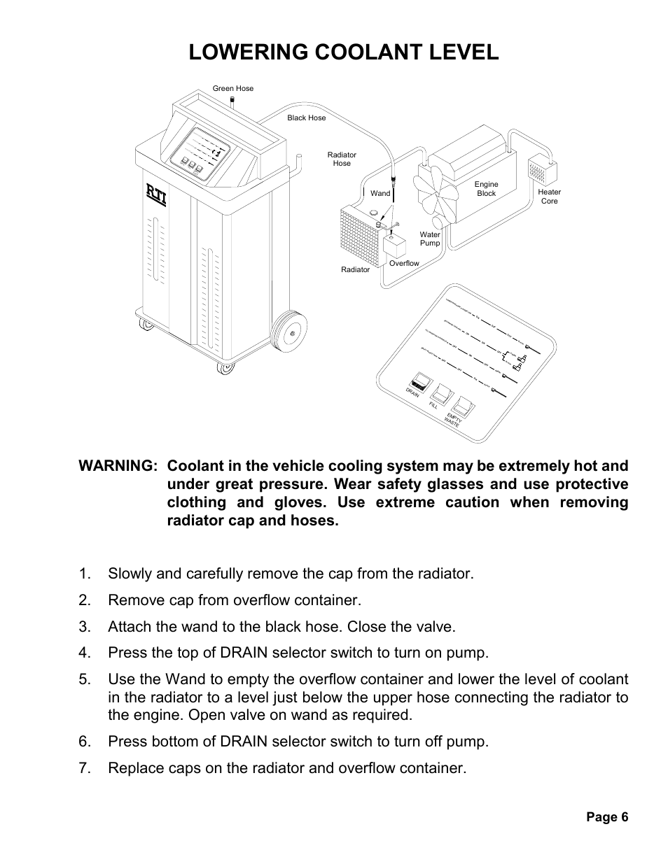 Lowering coolant level, Page 6, Off bla ck off bla ck gr ee n off gre en bla ck | MAHLE RTI MCX-1 (Rev A) User Manual | Page 7 / 16