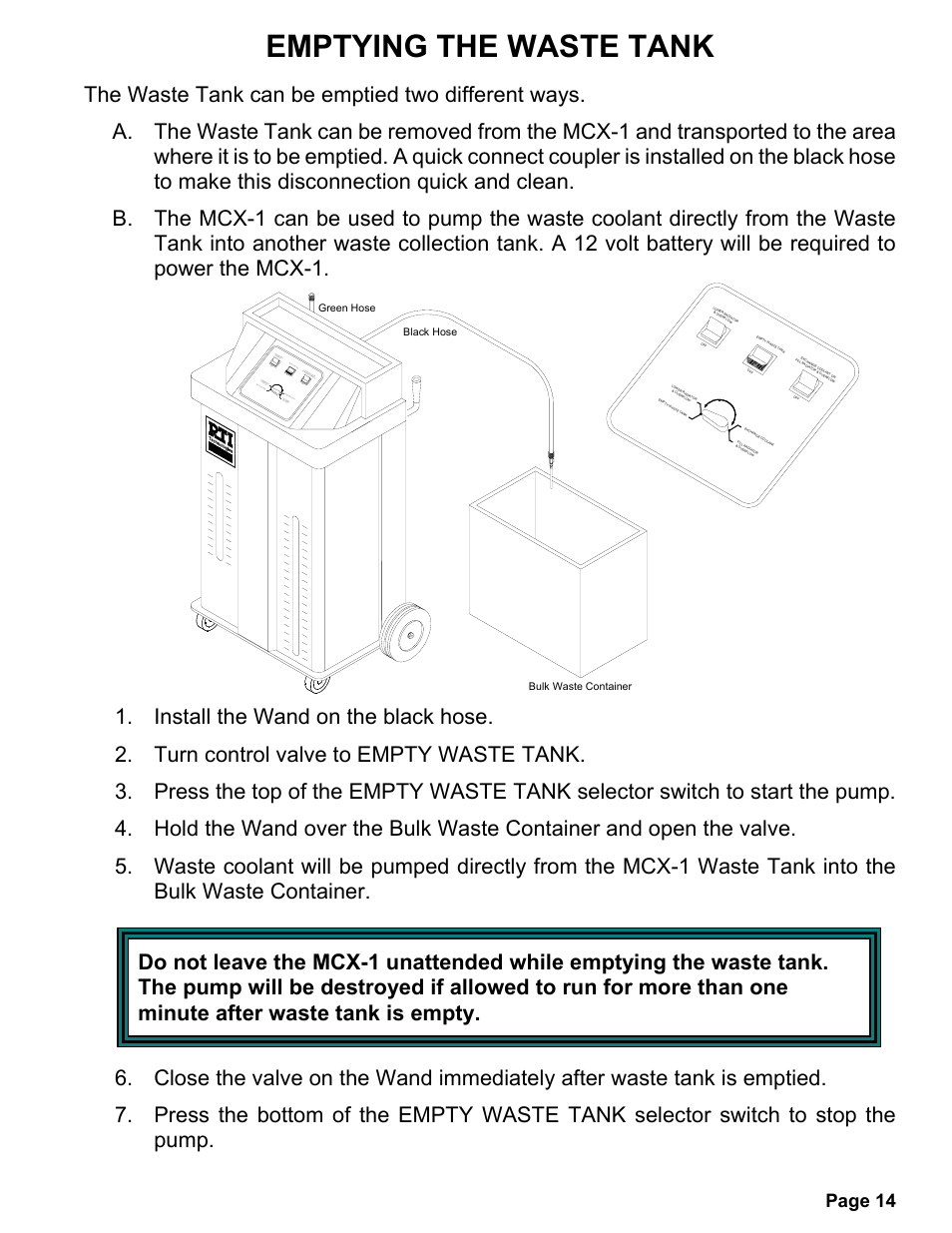 Emptying the waste tank, Page 14 | MAHLE RTI MCX-1 (Rev D) User Manual | Page 15 / 18
