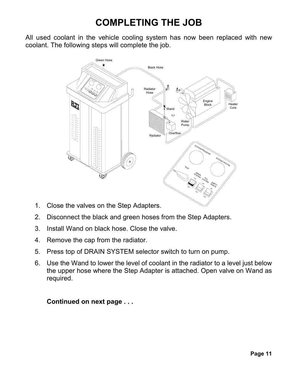 Completing the job, Page 11, Off on | MAHLE RTI MCX-2 (Rev A) User Manual | Page 12 / 18