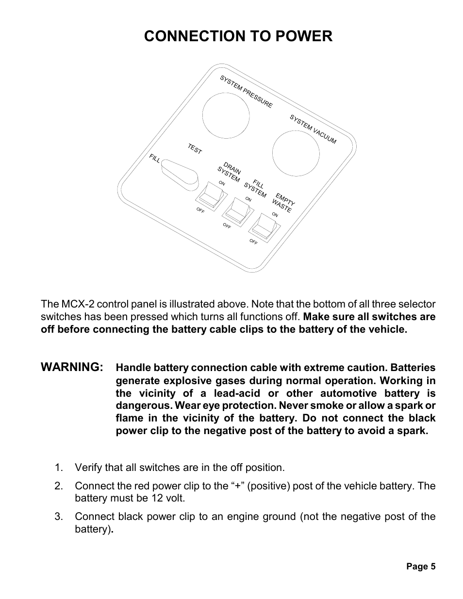 Connection to power, Warning, Page 5 | MAHLE RTI MCX-2 (Rev A) User Manual | Page 6 / 18